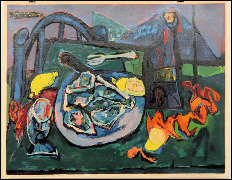 ABRAHAM RATTNER ESTHER GENTLE STILL LIFE WITH OYSTERS Color serigraph