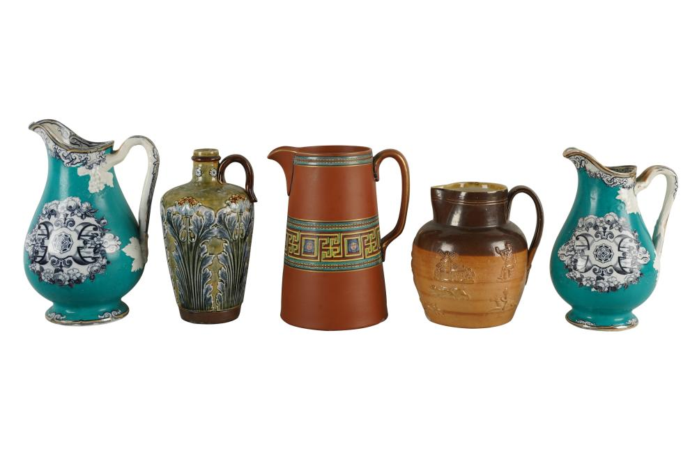 GROUP OF FIVE CERAMIC PITCHERSthe first 1901 1922 impressed Royal