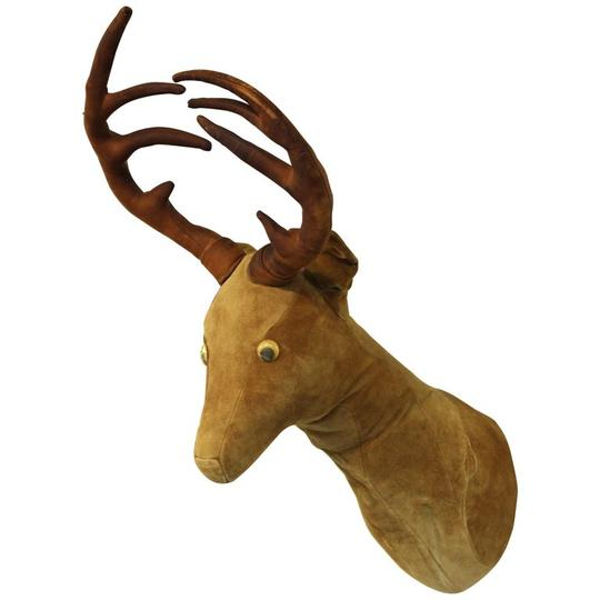 WHIMSICAL LEATHER UPHOLSTERED DEER HEAD Whimsical faux taxidermy leather upholstered