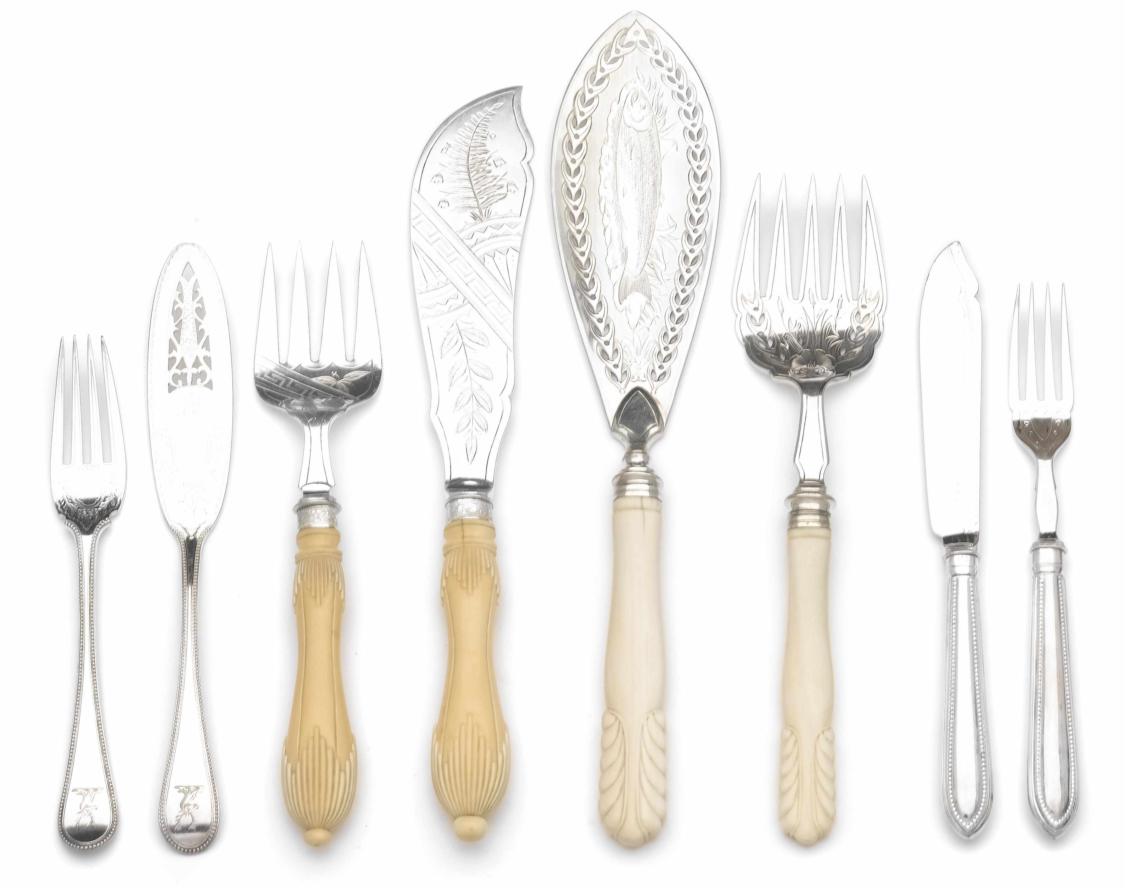 A cased plated Beaded fish set for twelve with associated