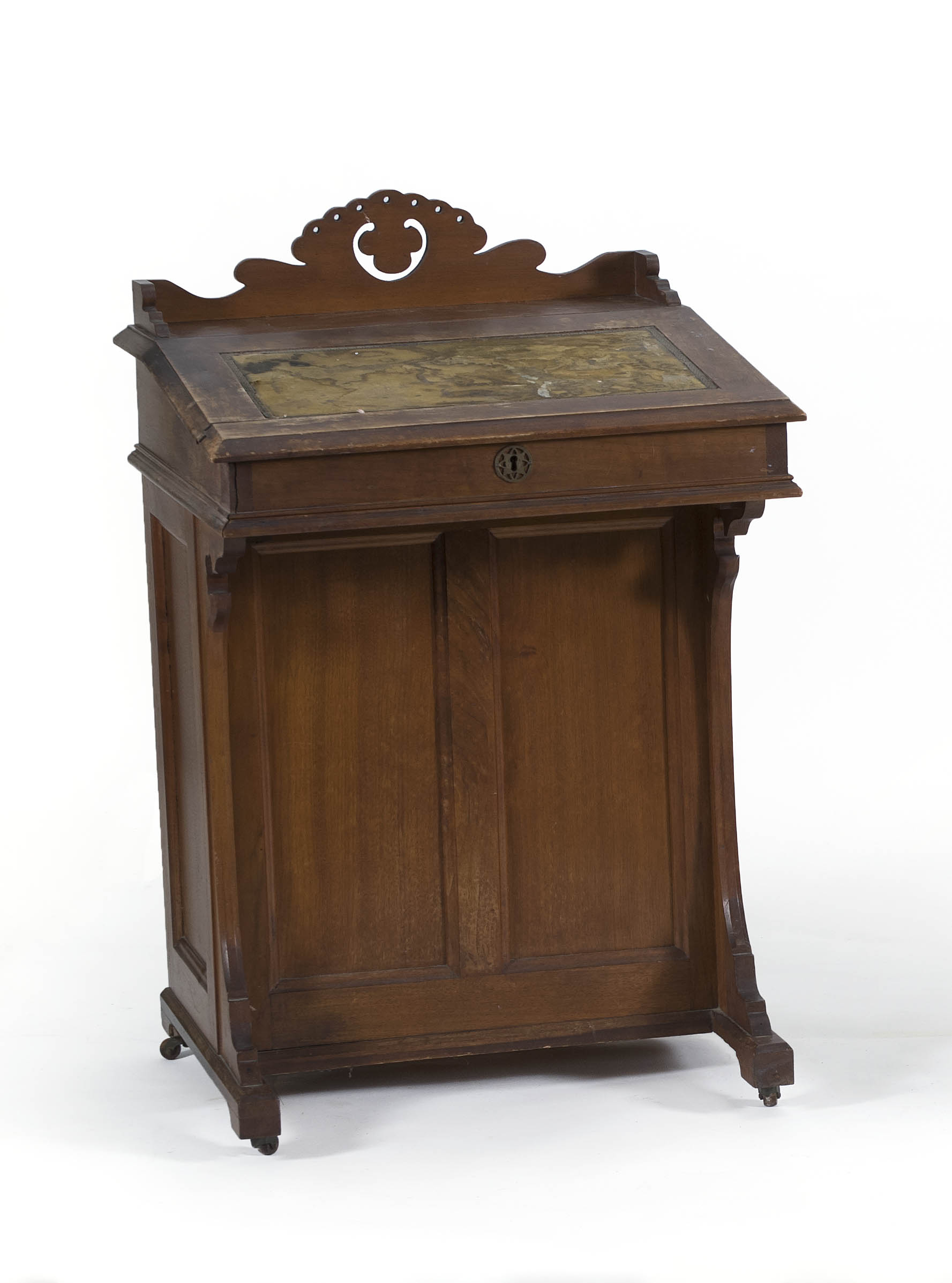 VICTORIAN DAVENPORT DESK Upper section with slant lid revealing compartmented