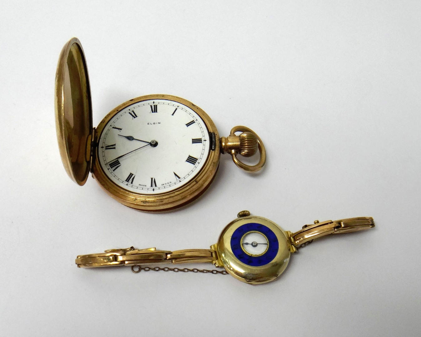A lady s 9ct gold circular half hunting cased wristwatch