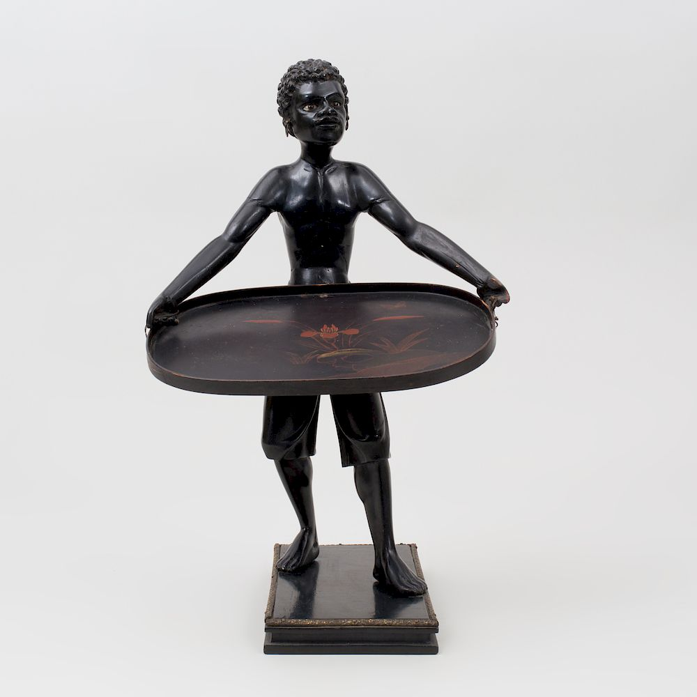 Victorian Carved and Ebonized Figural Card Tray Inset with glass