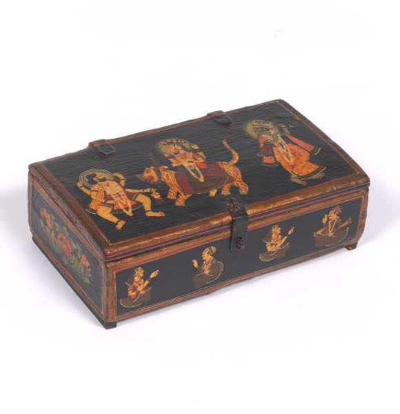 ANGLO INDIAN MUGHAL PAINTED WOOD CASKET CA 1908 1935 4