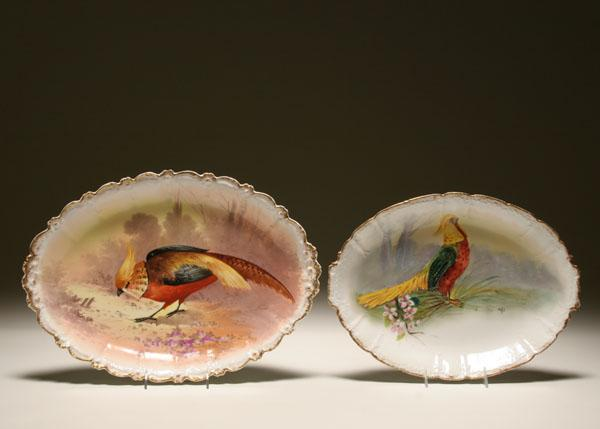 Limoges platters signed hand painted game birds embossed gilt rims