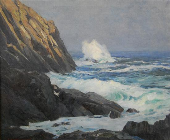 STANLEY WOODWARD American 1890 1970 CRASHING WAVES oil on canvas