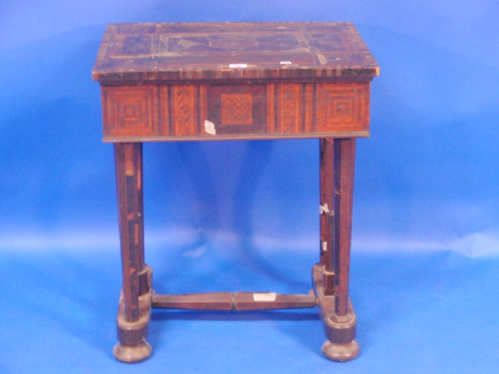 A mid 19thC continental parquetry centre table with an extensively
