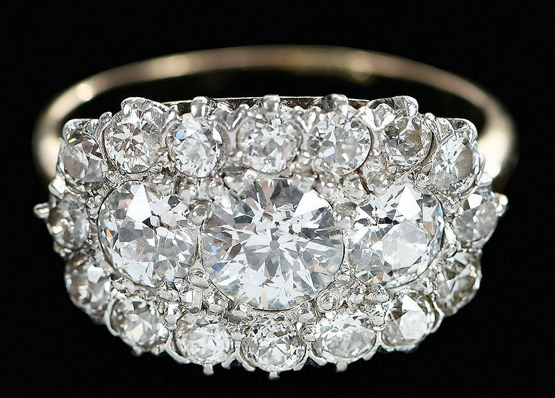 Platinum 14kt Diamond Ring oval cluster design center old European