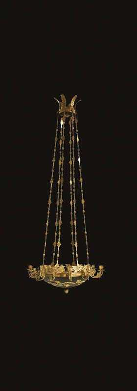 BRONZE CHANDELIER AUX ANGELOTS Empire Restauration Paris circa 1820 Matte