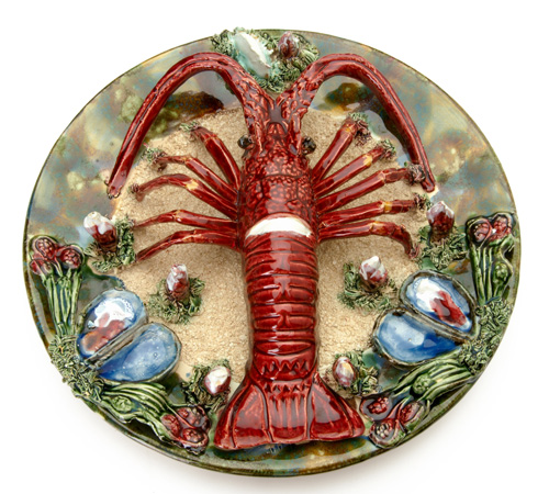 PORTUGUESE Palissy ware platter with crustaceans featuring a large lobster