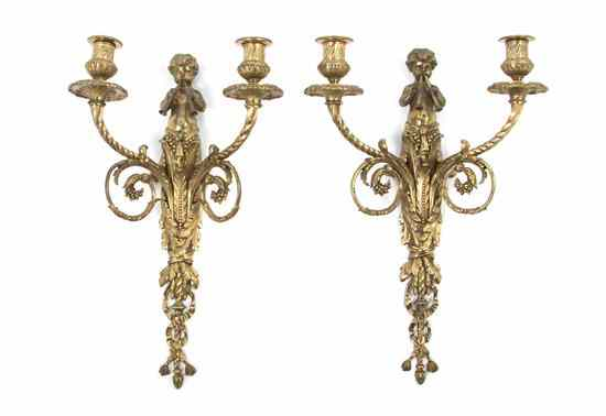 A Pair of Louis XVI Style Gilt Bronze Two Light