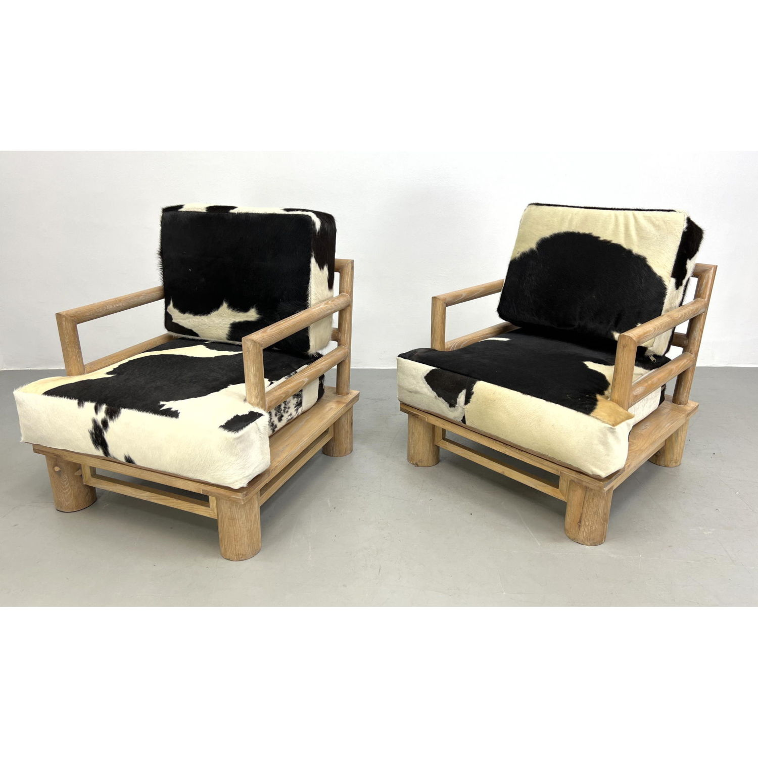 Pr Cow Hide Designer Lounge Chairs Karl Springer Style Open