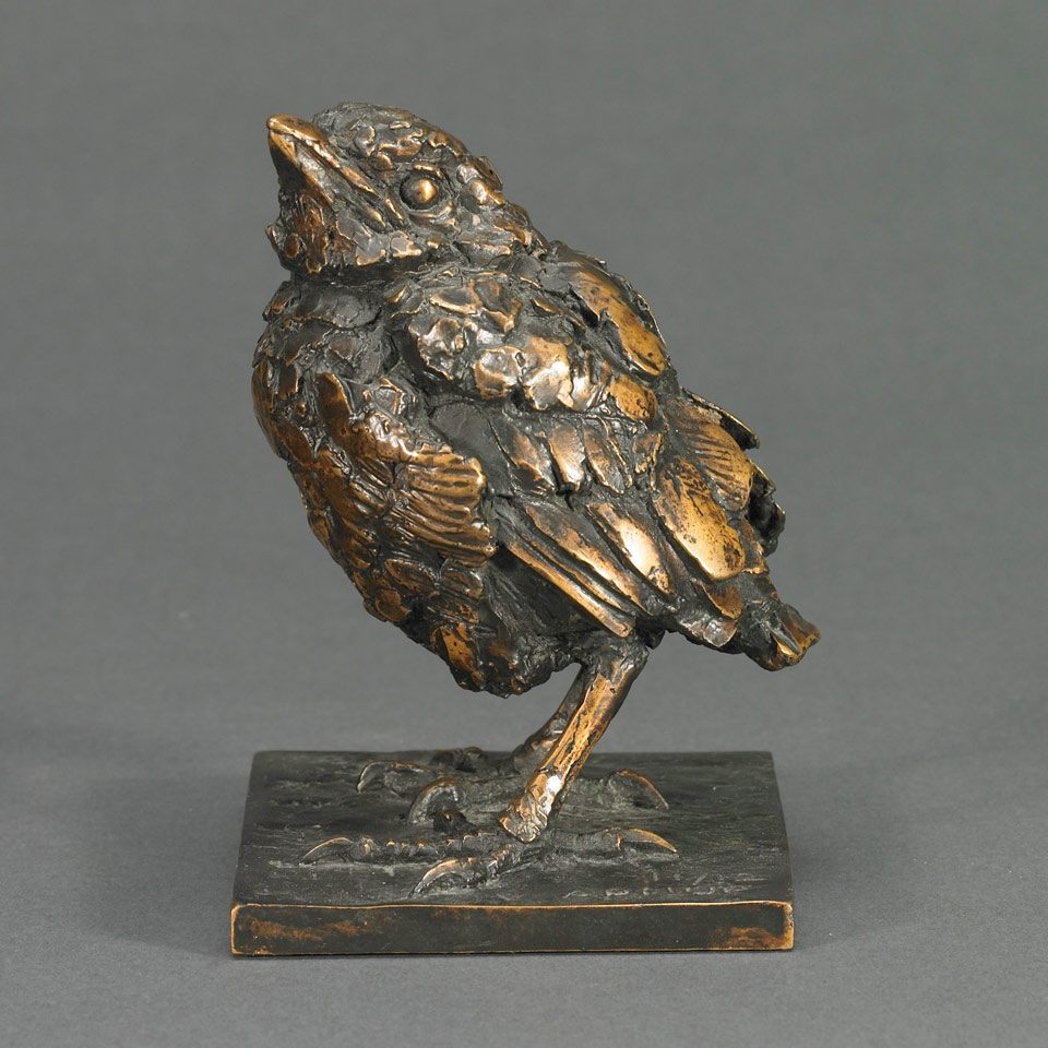 BLACKBIRD CHICK Sally Arnup Briitish b 1930 patinated bronze incised