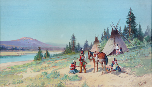 Victor Casnelli American 1867 1961 Indian Camp in a Panoramic