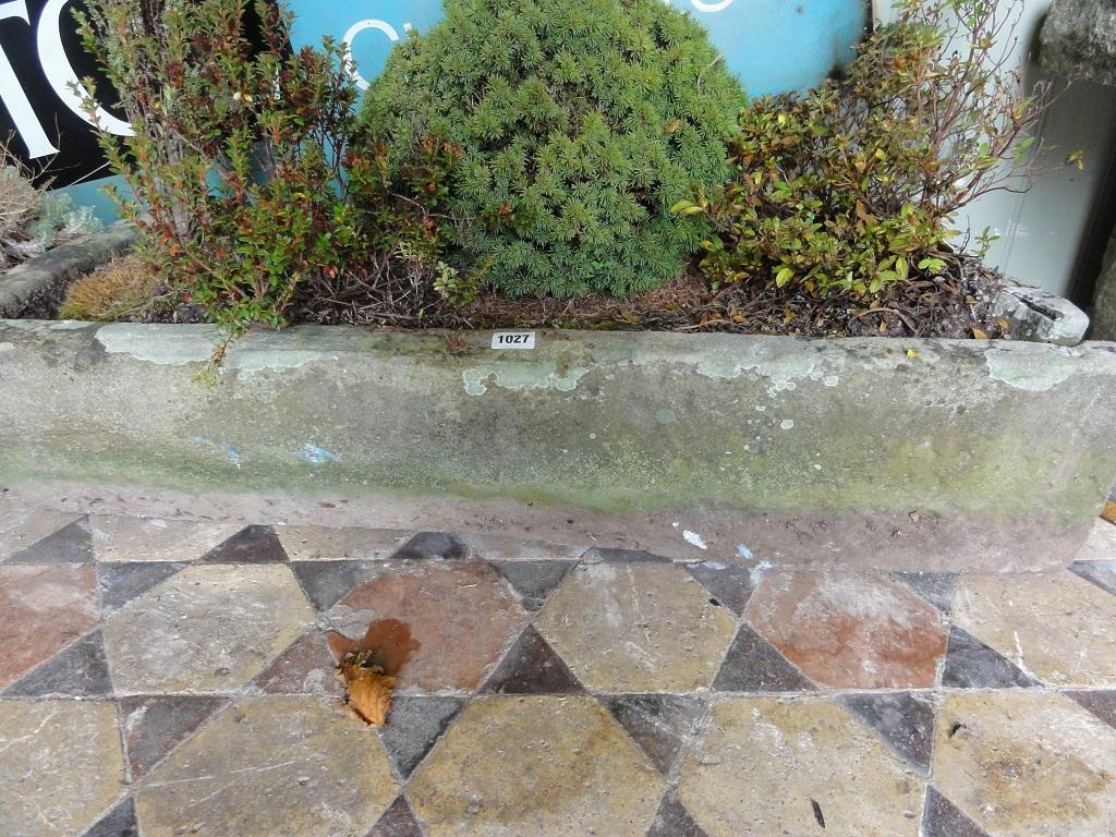 A weathered natural stone garden trough shoot of rectangular form