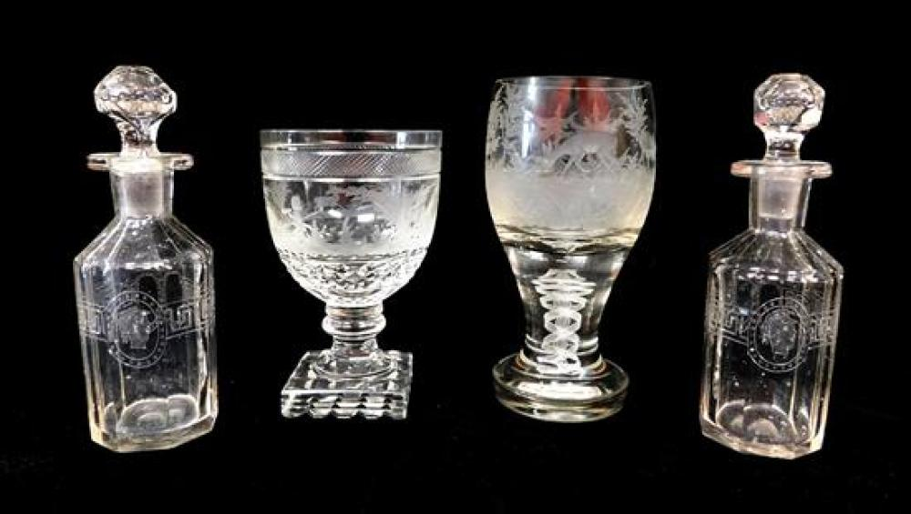 GLASS Four pieces 19th 20th C including two goblets with