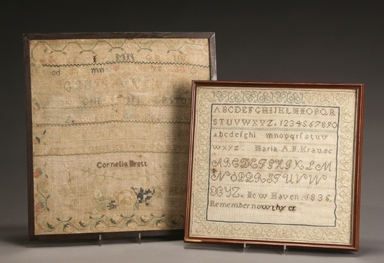 Two American Needlework Samplers 19th Century The first worked in