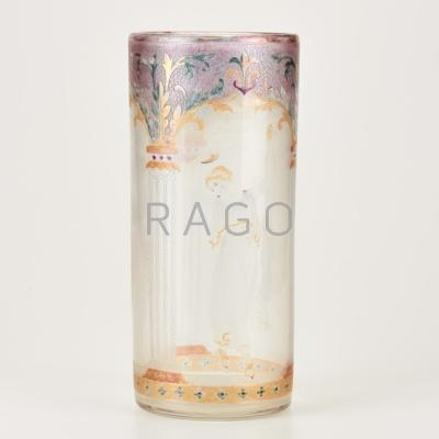 CONTINENTAL GLASS Gilded and acid etched vase decorated with three