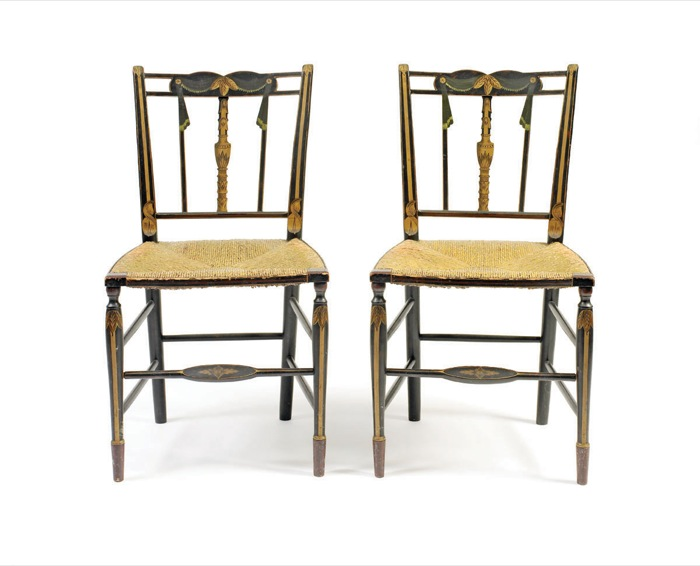 PAIR OF MASSACHUSETTS FEDERAL PAINTED AND DECORATED FANCY CHAIRS CIRCA