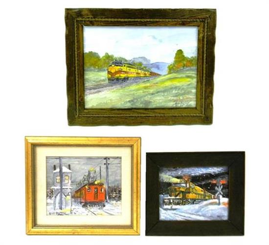 William Paxton Maine 1930 2007 three watercolors depicting trains Erie
