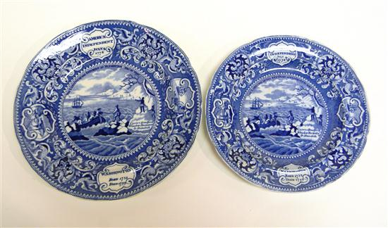 Staffordshire two blue transfer ware plates both marked America Independent