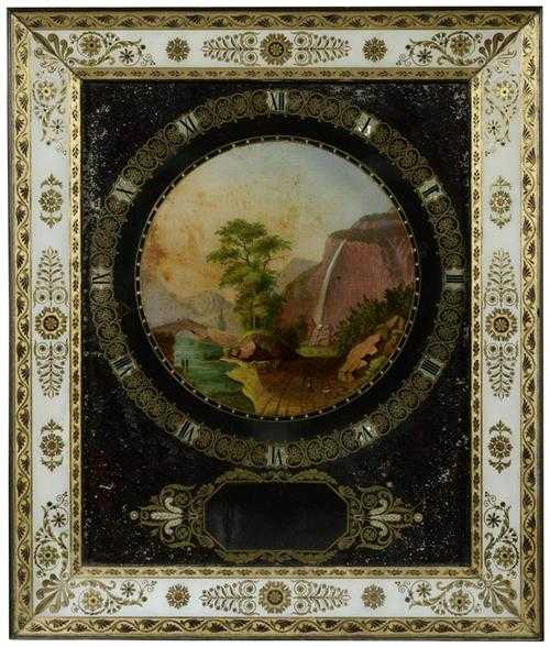 PICTORIAL CLOCK WITH BEHIND GLASS PAINTING Restauration probably Austria Hungary