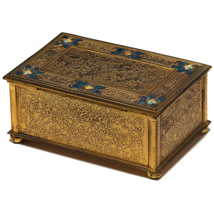 Nice Tiffany Furnaces box bronze with an original gold dor