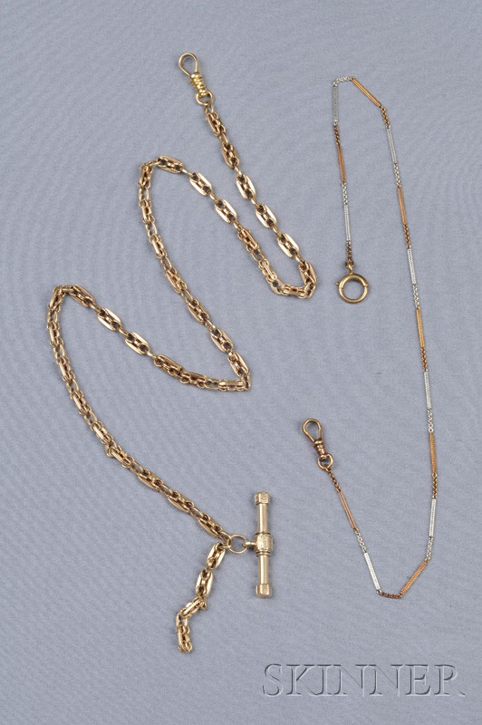 Two Watch Chains an antique 14kt gold fancy link chain