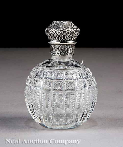 An Antique Silver Mounted Cut Glass Scent Bottle London 1886