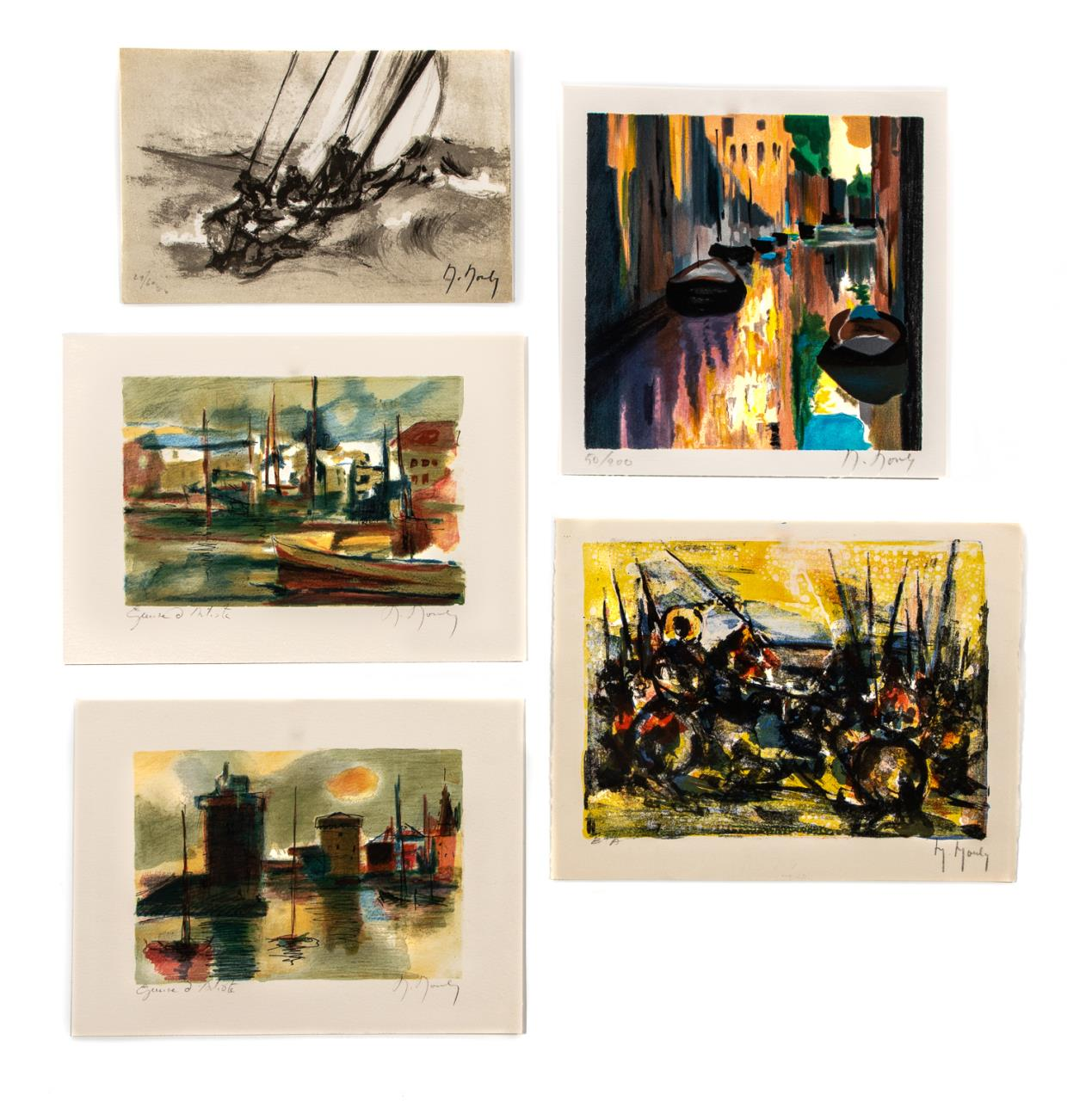 FIVE SMALL UNFRAMED MARCEL MOULY LITHOGRAPHS Marcel Mouly French 1918