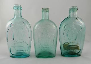 Flasks 3 Doube Eagle aqua pint all with Eagle to