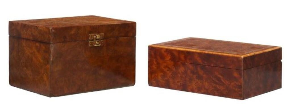 lot of 2 English burlwood table boxes 19th c including