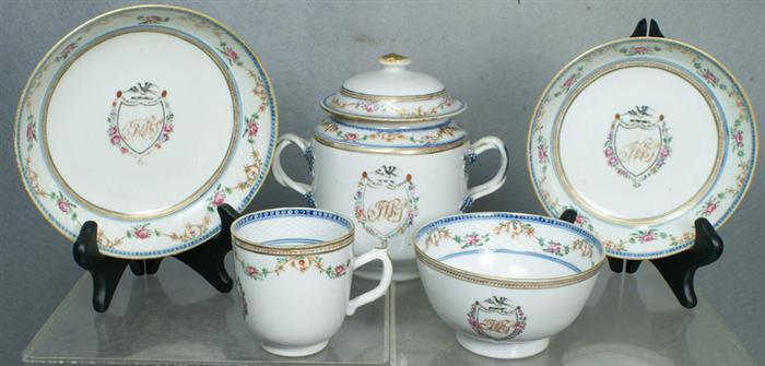 Chinese export Armorial partial tea service c o 10 large