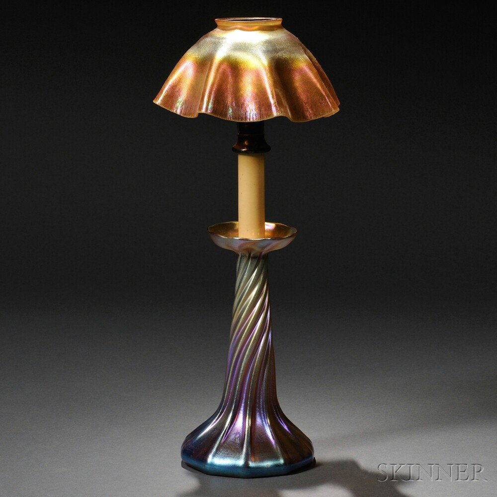 Tiffany Studios Gold Favrile Candle Lamp Art glass metal celluloid