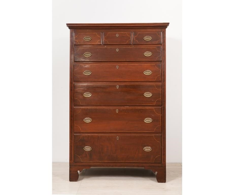 Lancaster County PA walnut inlaid tall chest circa 1790 67