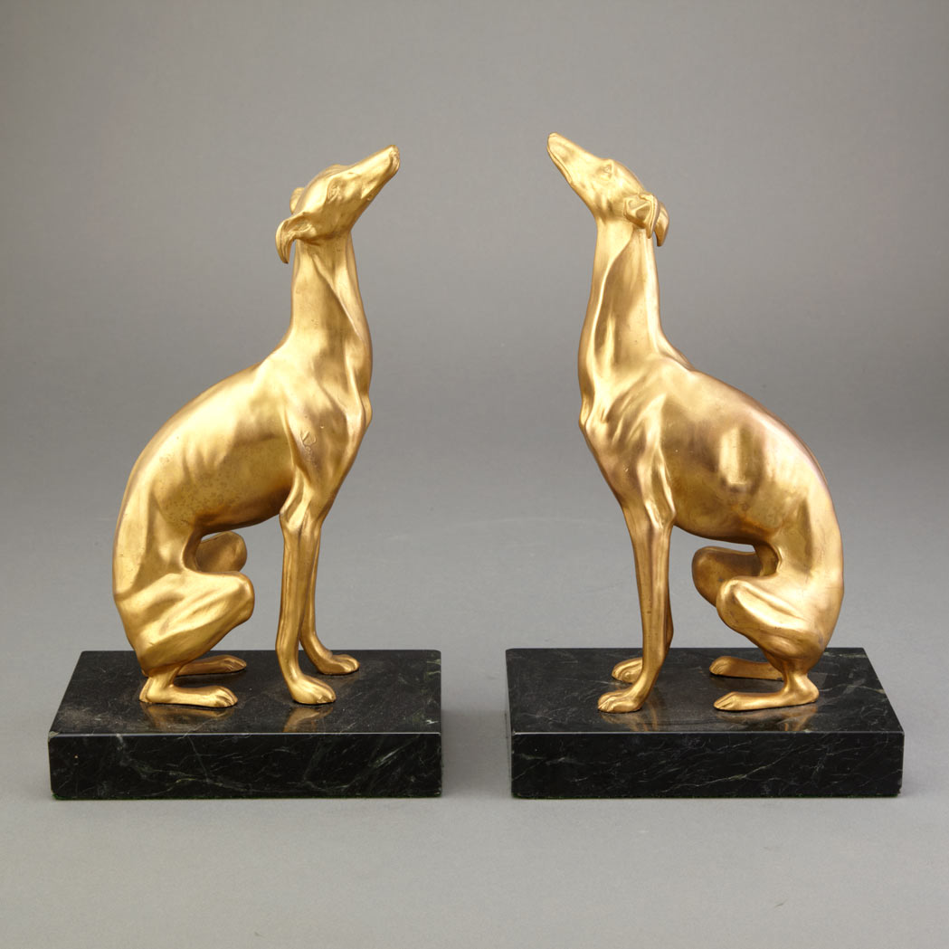 Pair of Art Deco Style Silvered Bronze Figures of Greyhounds