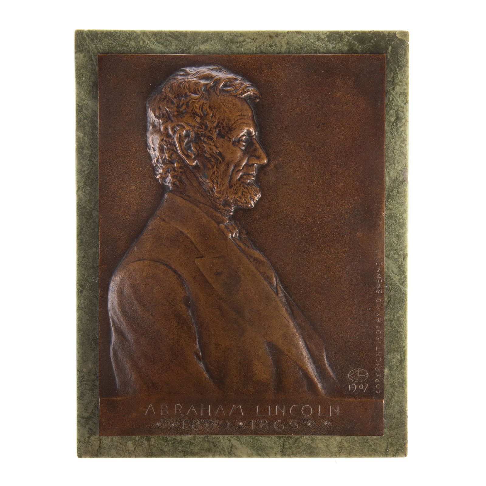 1907 LINCOLN CENTENNIAL PLAQUE BRONZE ON MARBLE Brenner s classic