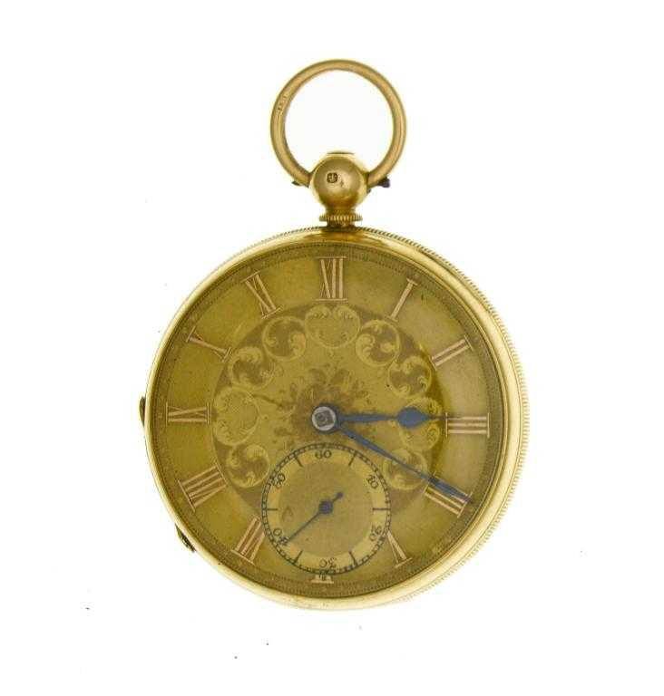 AN 18CT GOLD LEVER WATCH with engraved and engine turned