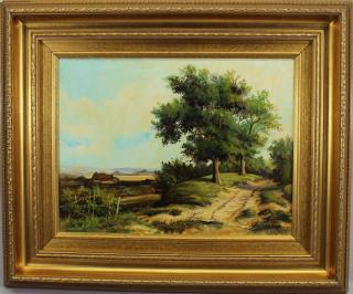 Early 20th C Signed Landscape with Farm House Early 20th