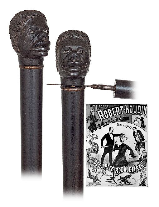 Ebony Head Chopper Cane Ca 1890 Well carved ebony Black