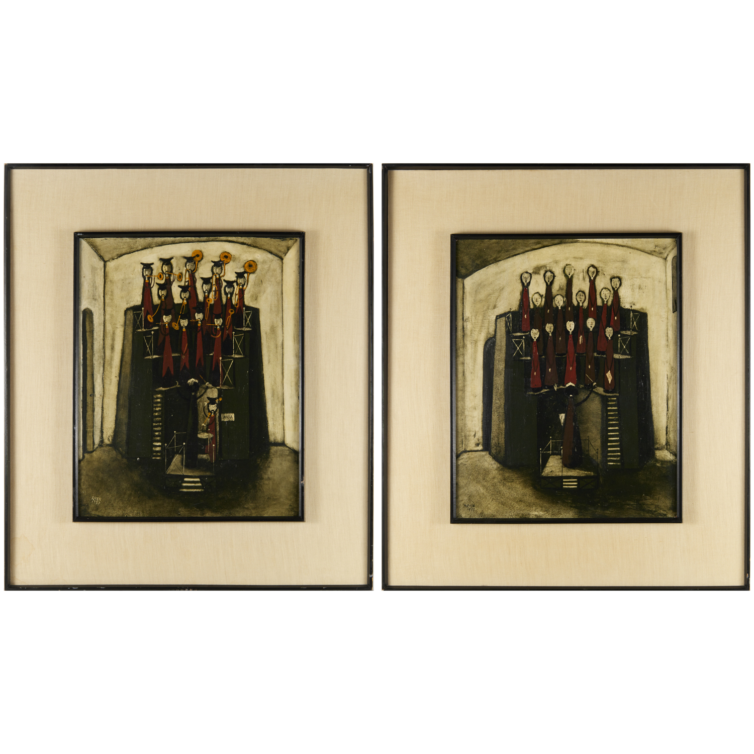 ANTONIO MENEGAZZO PAIR OILS ON MASONITE 1957 Antonio Menegazzo Italy