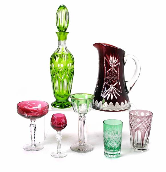A group of cased glass stemware and barware comprising a
