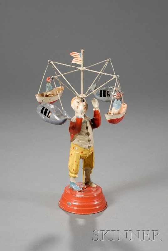 Muller Kadeder Painted Tin Wind up Clown Merry Go Round