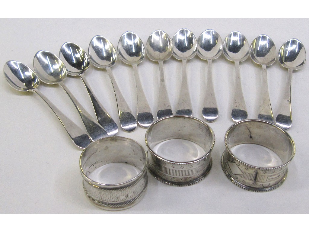 Lot comprising pair silver napkin rings one napkin ring and