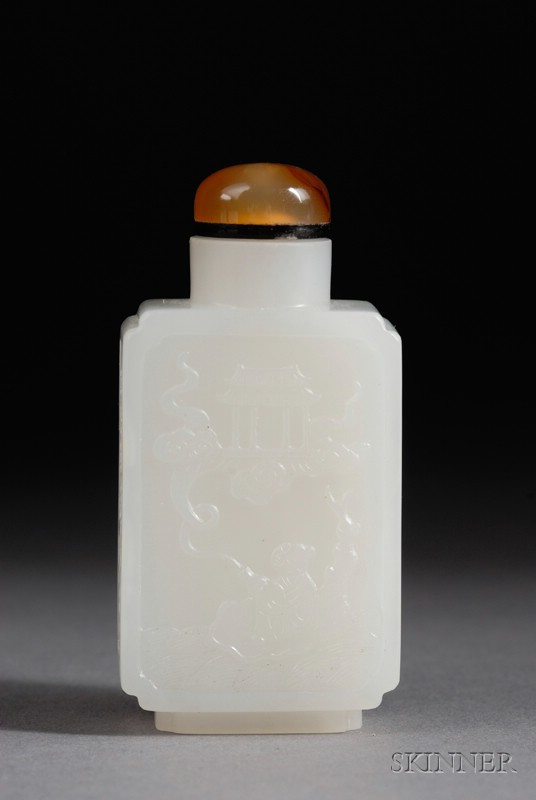Jade Snuff Bottle China 18th century pure white stone rectangular