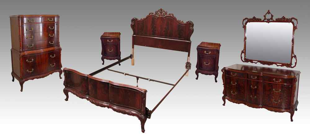 FLAME GRAIN MAHOGANY BEDROOM SUITE 6 piece set to include