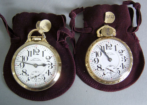 Two Hamilton Railway Special 10K gold filled open face pocket