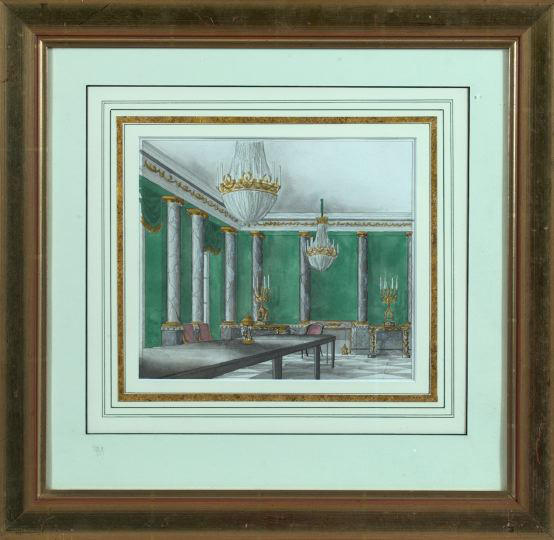 French School 20th Century Architectural Renderings of Grand Interiors set