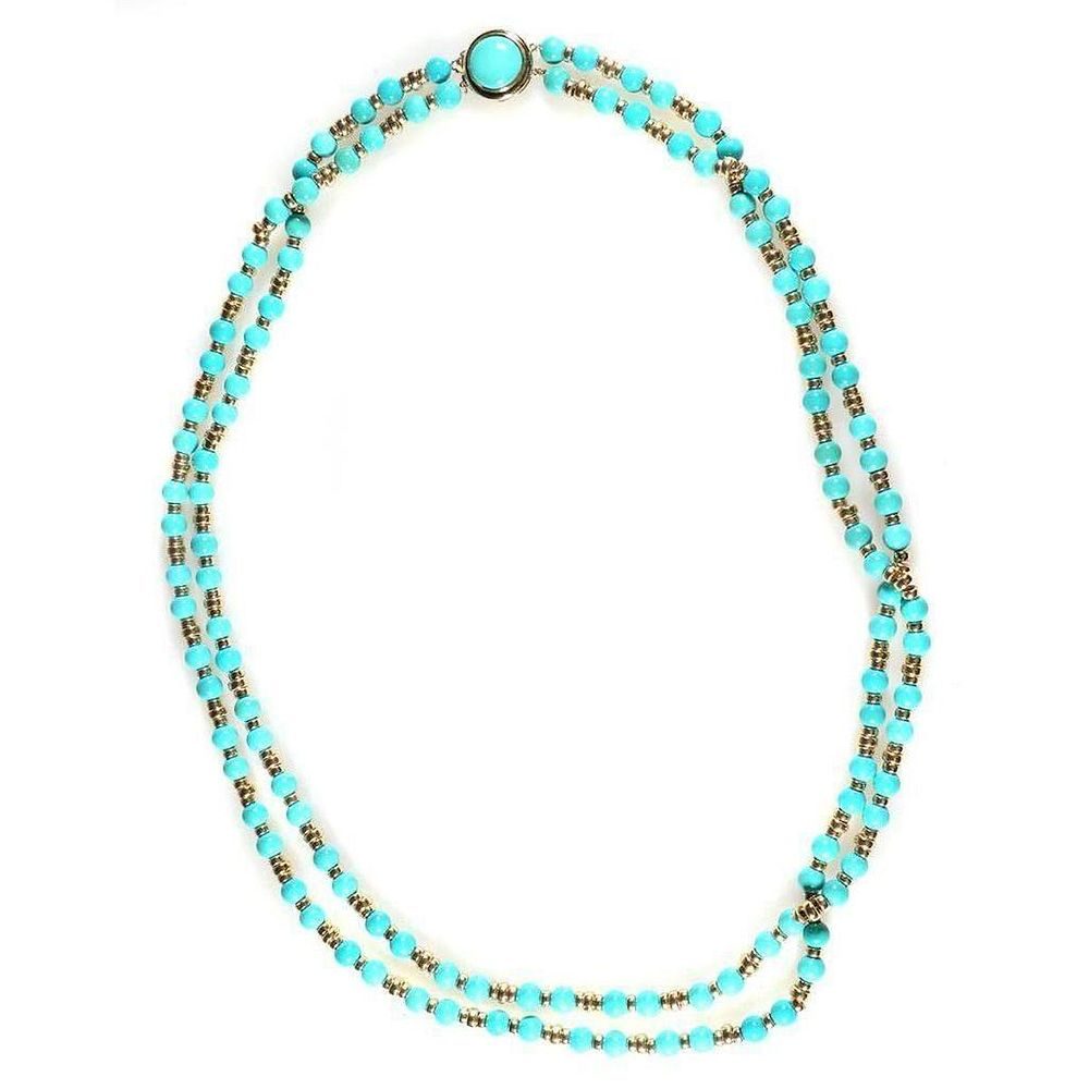 Turquoise and 14k gold double strand necklace bead size approx