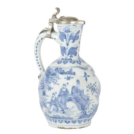 German Faience Blue and White Pewter Mounted Jug Estimate 1
